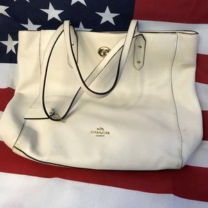 Coach F12184 Town Tote Bag Pebble Leather White